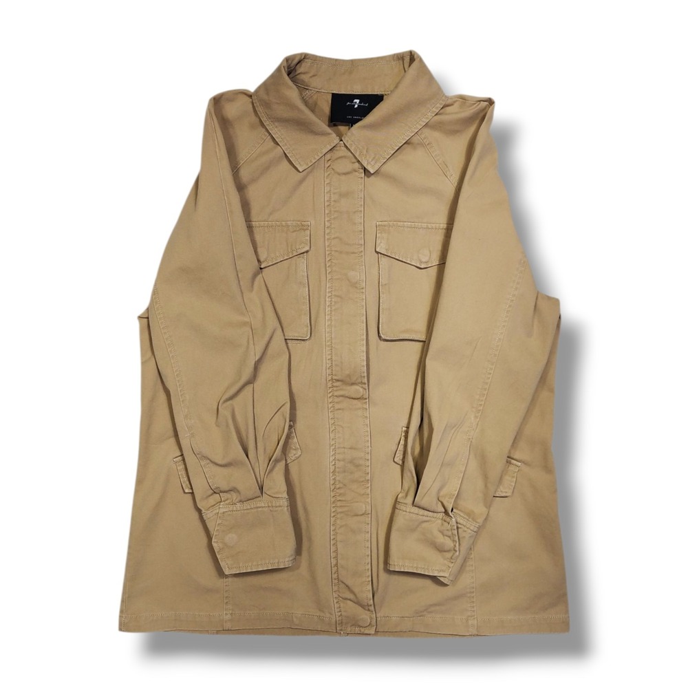 7 For All Mankind Military Utility Full Zip Snap Buttons Brown Jacket Women's M - Picture 7 of 16
